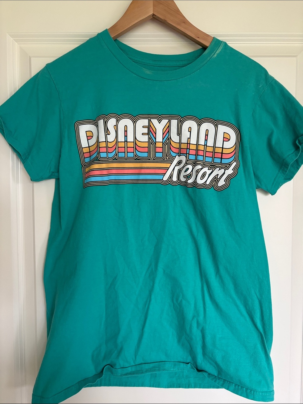 Disney Teal Graphic Tee with Retro Stripe Logo